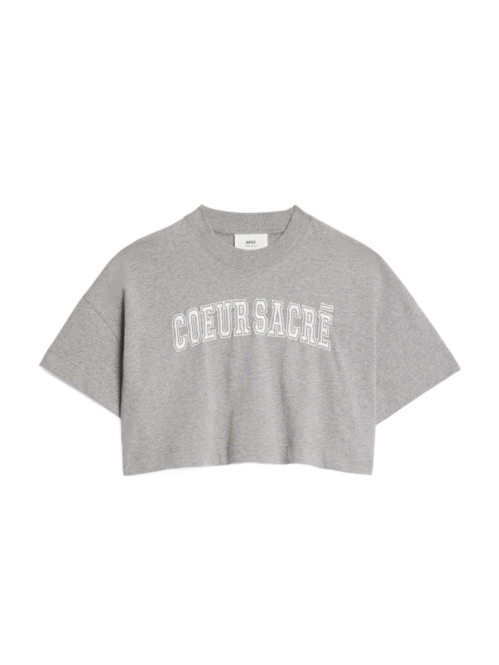 AMI Alexandre Mattiussi Coeur Sacré Cropped Crewneck T-shirt Gray Sz Small